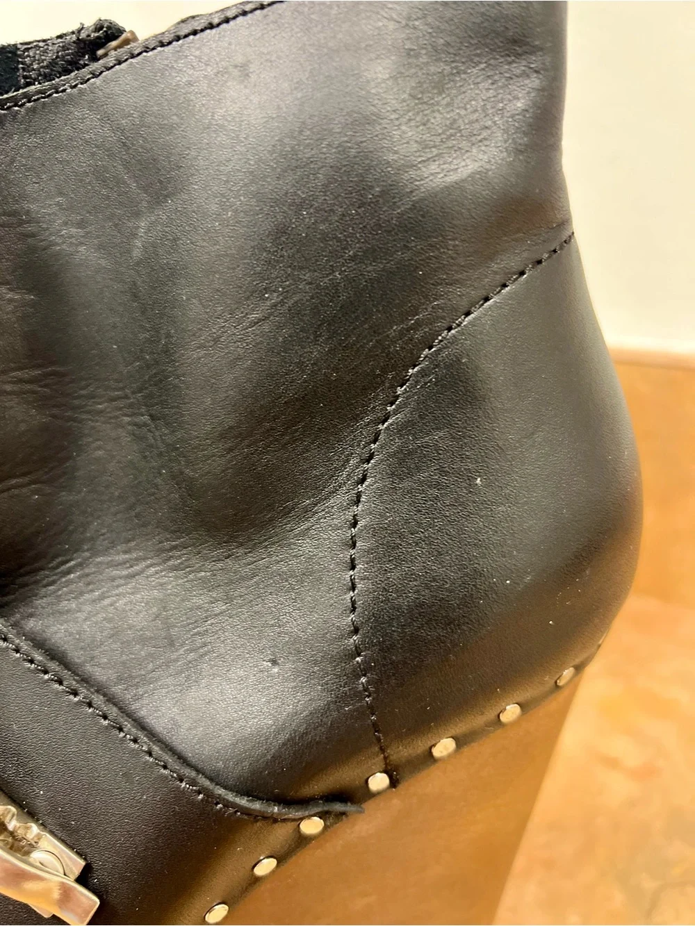 See by Chloe Black Leather Wedge Ankle Boots with Buckle women size 39 US 8-8.5